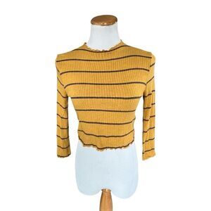 Womens Mezzanine Retro Scalloped Y2K Striped Scalloped Hem Crop Top - Sz M